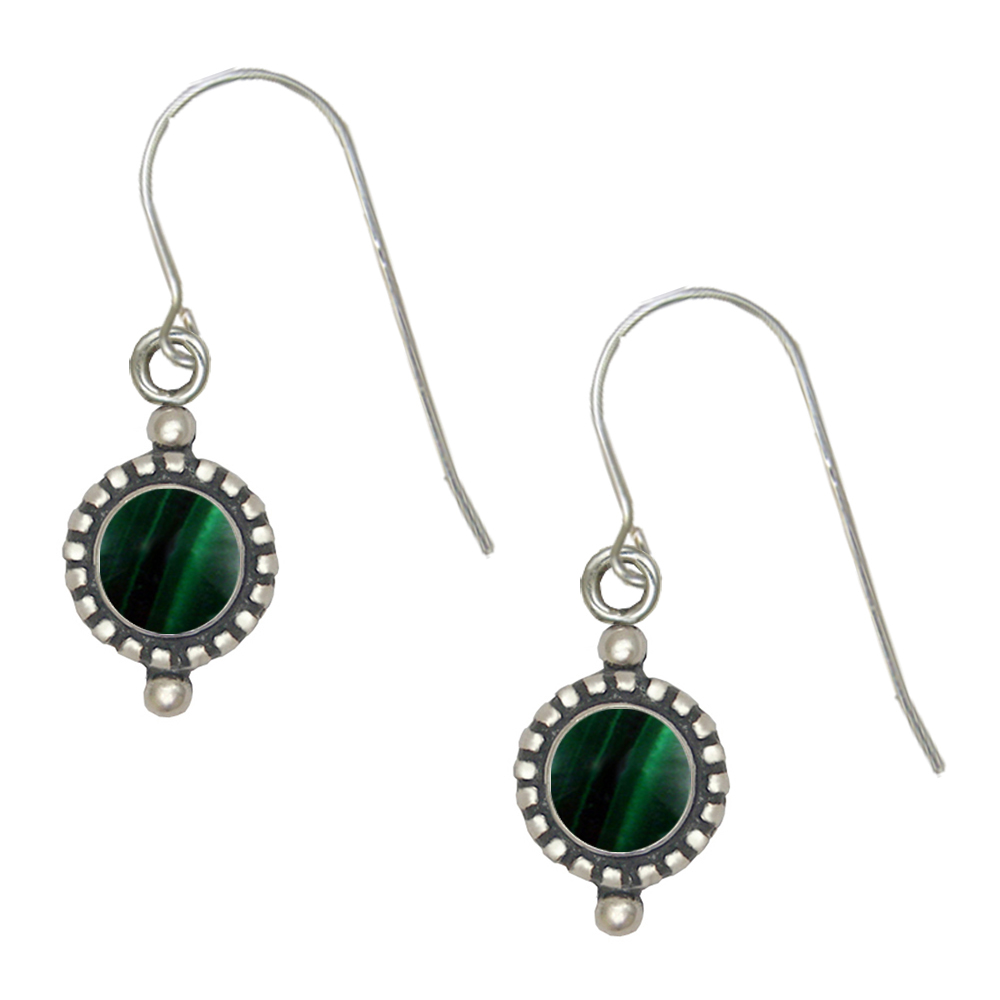 Sterling Silver Little Malachite Gemstone Drop Dangle Earrings